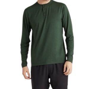 Quince Men Flowknit Breeze Performance Long Sleeve Henley Tee Green Size Large